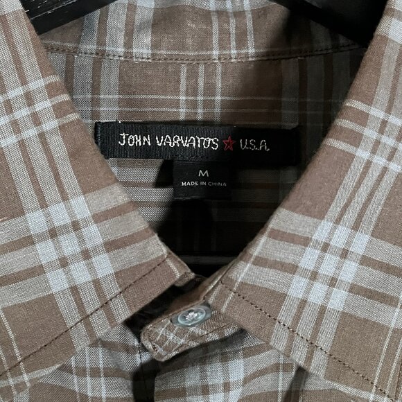 John Varvatos Plaid Button Up Long Sleeve Shirt - Men's Size M - Brown - Picture 3 of 9